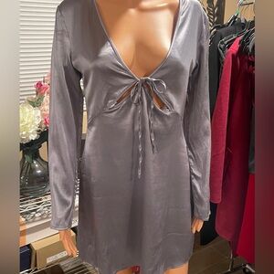 NWT ZARA Silver Metallic, Long Sleeve Dress.